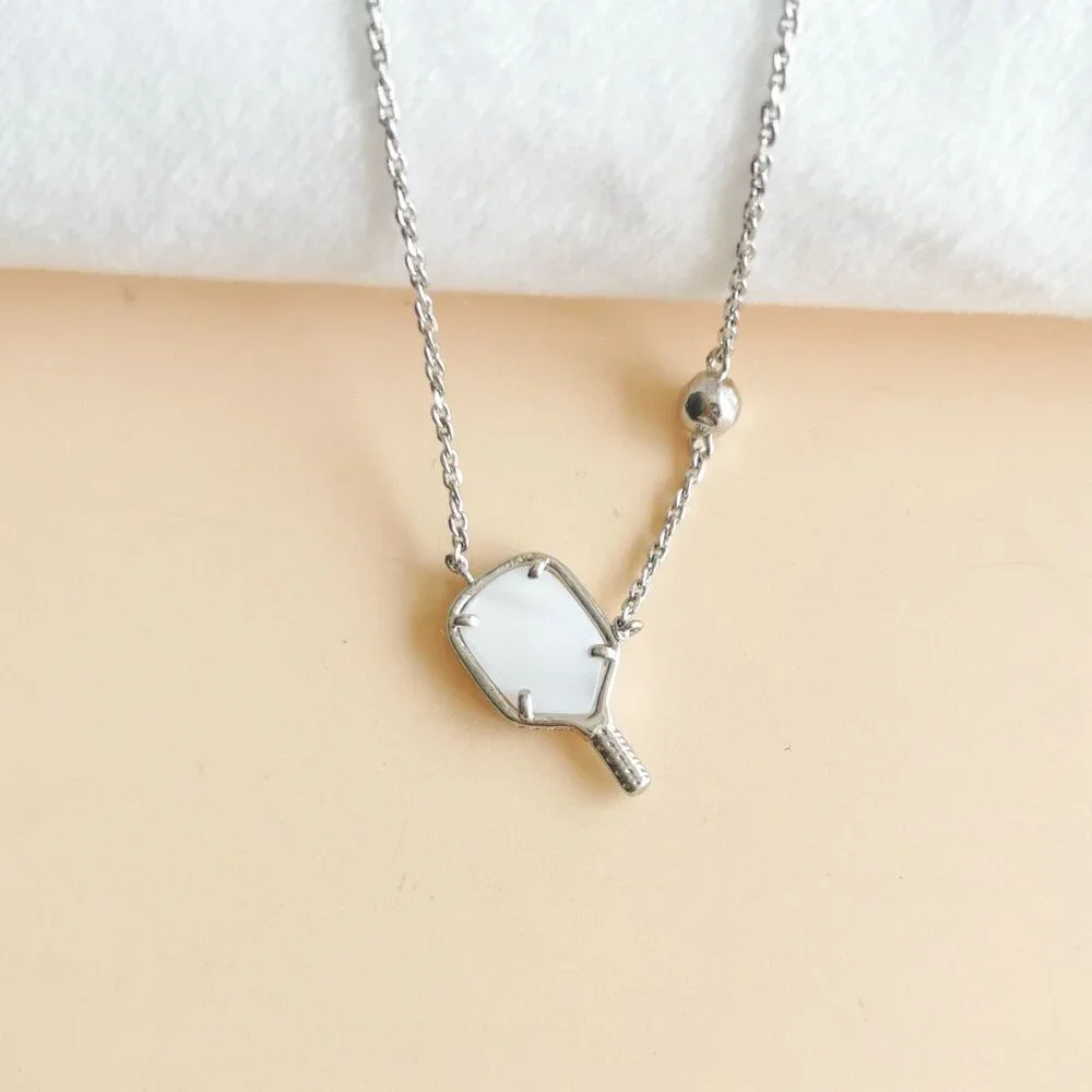 NEW Kendra Scott Pickleball Silver Ivory Mother-of-Pearl Necklace - Picture 2 of 4